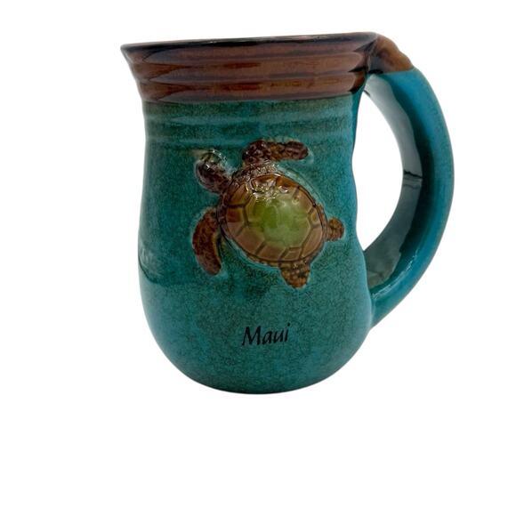 Maui Cape Shore Stoneware Hand Warmer Mug Sea Turtle Honu 18 oz Hawaii Beach - Picture 1 of 7